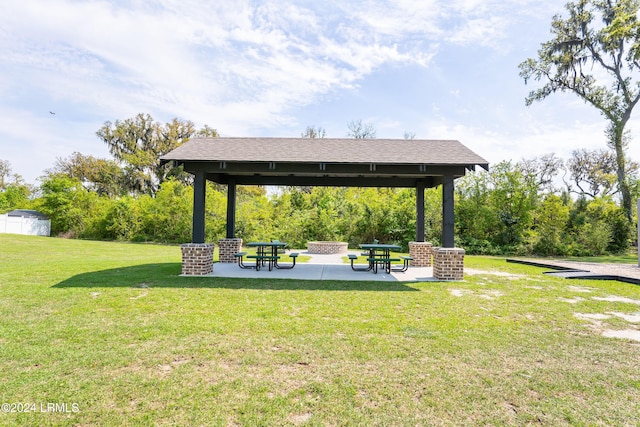 view of yard featuring a gazebo and a patio