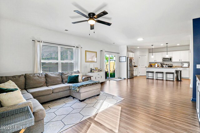 32 Chinquapin St, Beaufort, SC 29906 - living room with recessed lighting, light wood-type flooring, visible vents, and ceiling fan