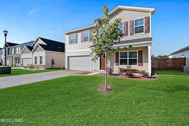 32 Chinquapin St, Beaufort, SC 29906 - traditional home featuring central AC, concrete driveway, a front lawn, an attached garage, and fence