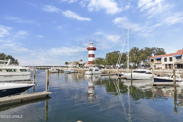 dock area featuring a water view