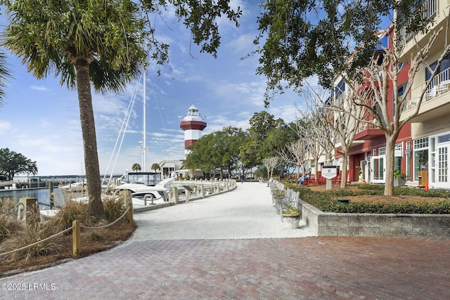 view of property's community with a water view