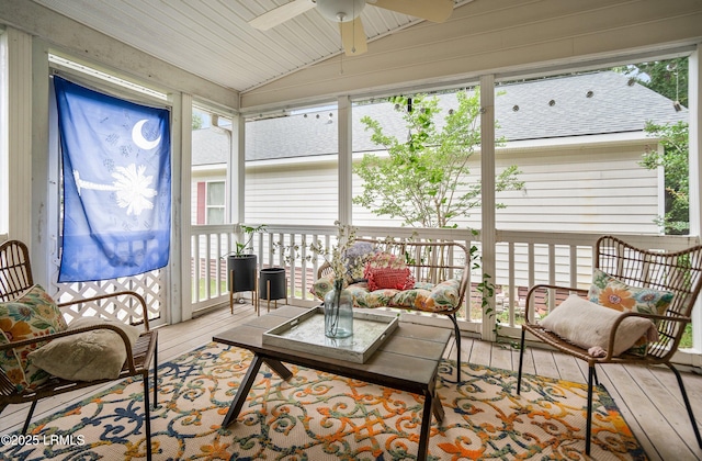 10 Rockville Way, Beaufort, SC 29902 - sunroom / solarium featuring lofted ceiling, an outdoor living space, and ceiling fan