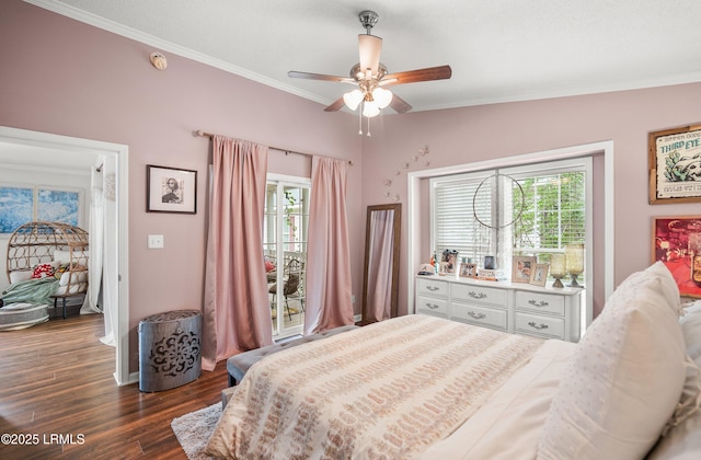 10 Rockville Way, Beaufort, SC 29902 - bedroom with crown molding, multiple windows, dark wood-type flooring, and a ceiling fan