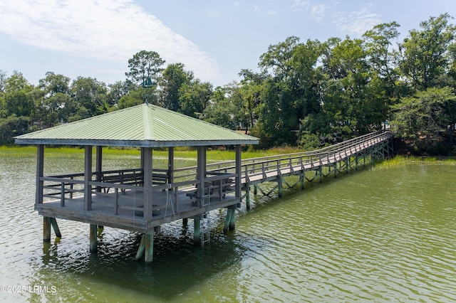 10 Rockville Way, Beaufort, SC 29902 - dock featuring a water view, a gazebo, and view of wooded area