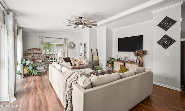 10 Rockville Way, Beaufort, SC 29902 - living area with wood finished floors, a ceiling fan, and ornamental molding