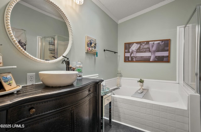 10 Rockville Way, Beaufort, SC 29902 - full bathroom with vanity, a bath, ornamental molding, and a textured ceiling