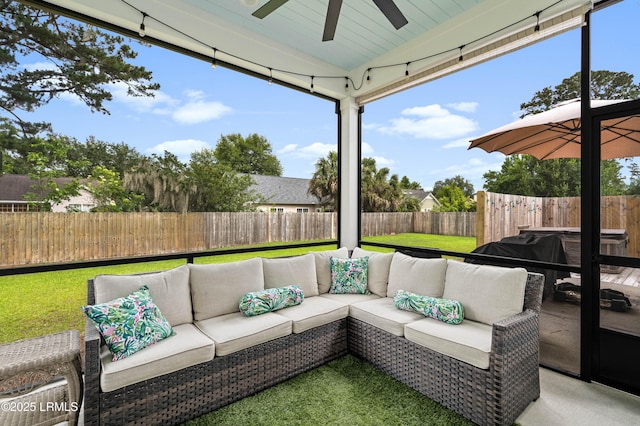 1014 Ferrets End, Beaufort, SC 29902 - sunroom with a ceiling fan, an outdoor hangout area, plenty of natural light, and vaulted ceiling