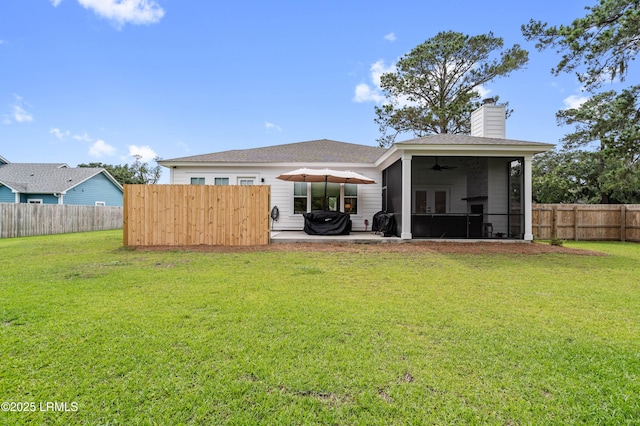 1014 Ferrets End, Beaufort, SC 29902 - rear view of house with a chimney, a patio, ceiling fan, a shingled roof, and french doors