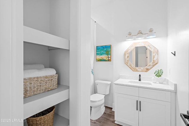 1014 Ferrets End, Beaufort, SC 29902 - bathroom featuring toilet, vanity, wood finished floors, and baseboards