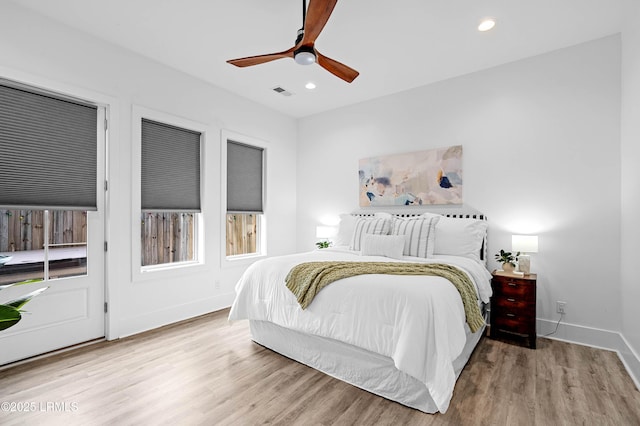 1014 Ferrets End, Beaufort, SC 29902 - bedroom featuring baseboards, wood finished floors, recessed lighting, and a ceiling fan