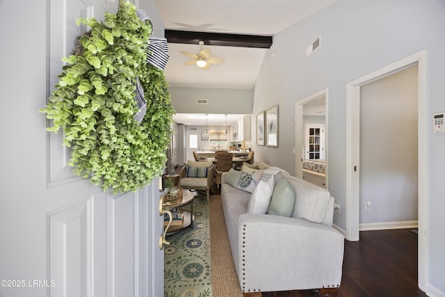 8 Bradley Beach Rd, Hilton Head Island, SC 29928 - living room featuring wood finished floors, ceiling fan, and baseboards
