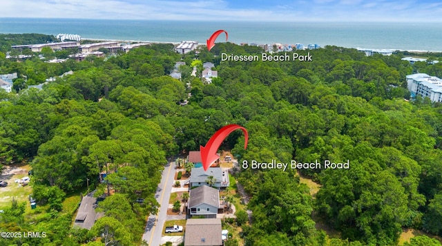 8 Bradley Beach Rd, Hilton Head Island, SC 29928 - aerial overview of property's location with a heavily wooded area and a nearby body of water