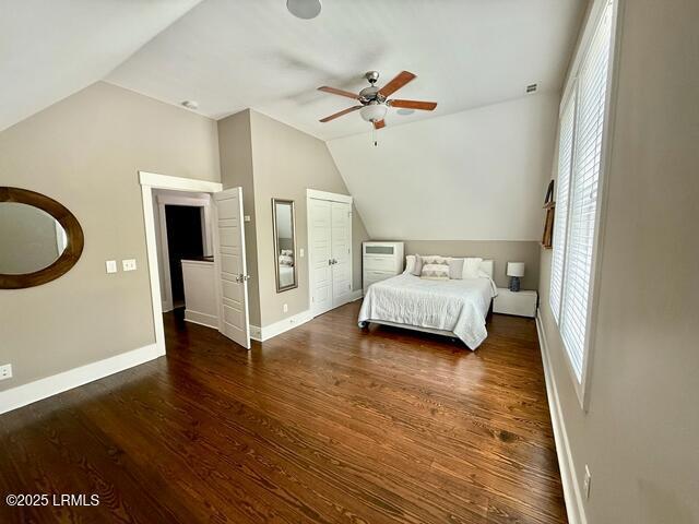 10 Hayek St, Beaufort, SC 29907 - bedroom featuring lofted ceiling, wood finished floors, and a ceiling fan