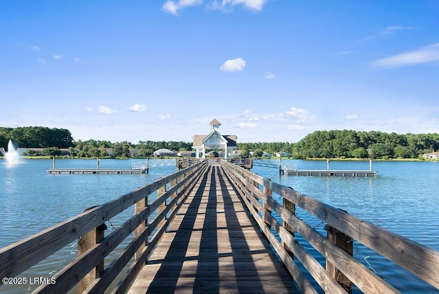 view of dock with a water view