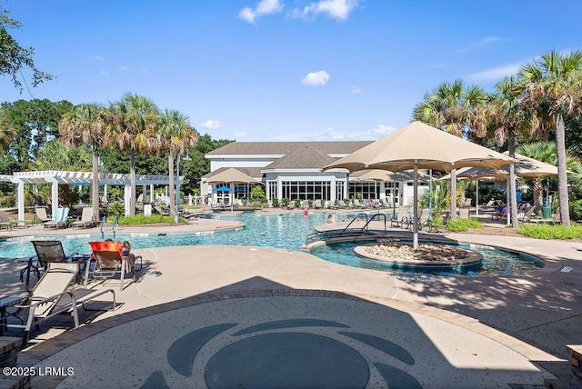 view of swimming pool with a pergola and a patio area