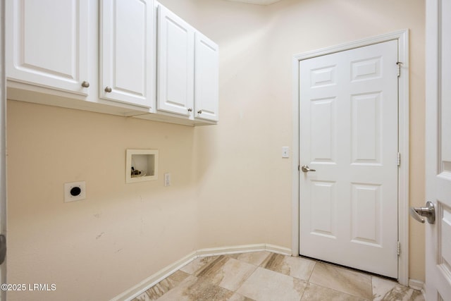 laundry room featuring cabinets, electric dryer hookup, and washer hookup