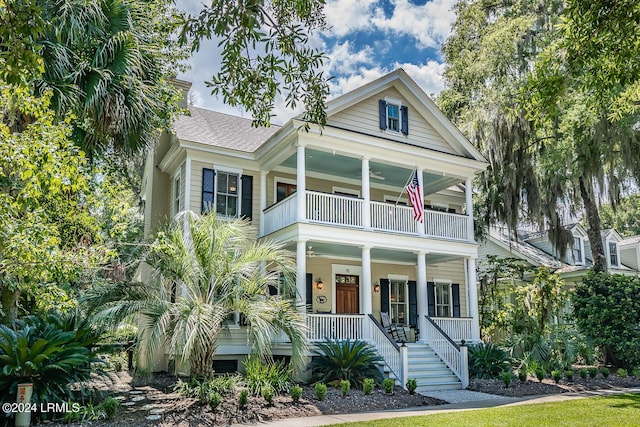 view of front facade with a porch and a balcony