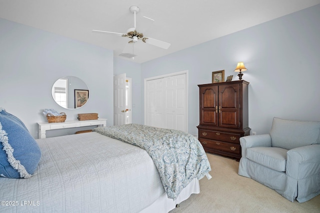 208 Cotton Dike Rd, Saint Helena Island, SC 29920 - bedroom featuring light colored carpet, a closet, and a ceiling fan