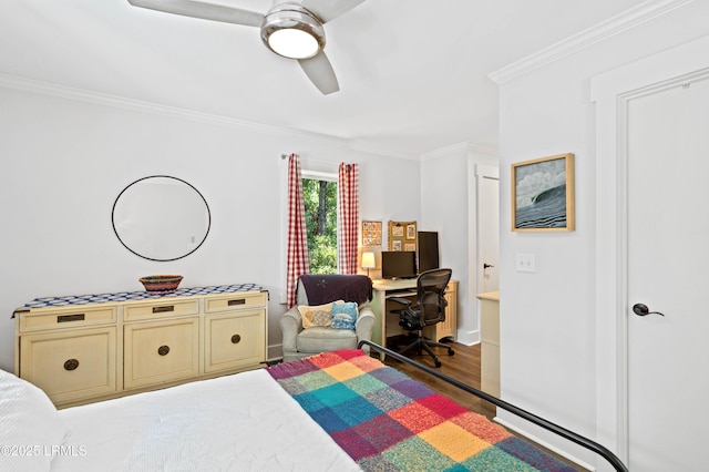 12 Harvest Ln, Beaufort, SC 29907 - bedroom with baseboards, ceiling fan, ornamental molding, and wood finished floors