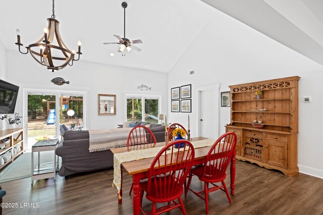 12 Harvest Ln, Beaufort, SC 29907 - dining room featuring high vaulted ceiling, dark wood finished floors, and plenty of natural light