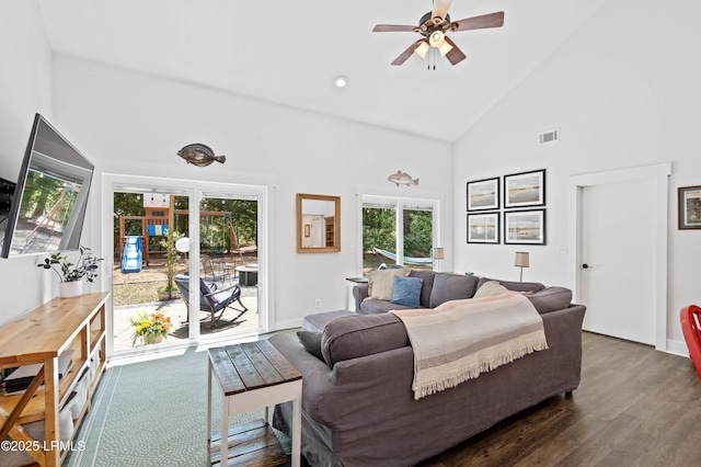 12 Harvest Ln, Beaufort, SC 29907 - living room with a ceiling fan, visible vents, plenty of natural light, and wood finished floors
