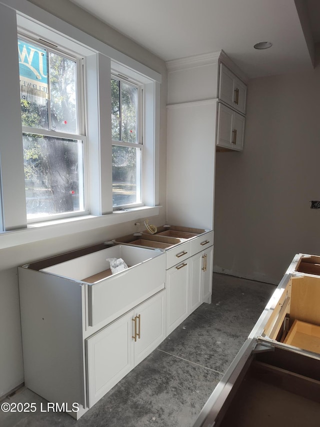 kitchen with white cabinets