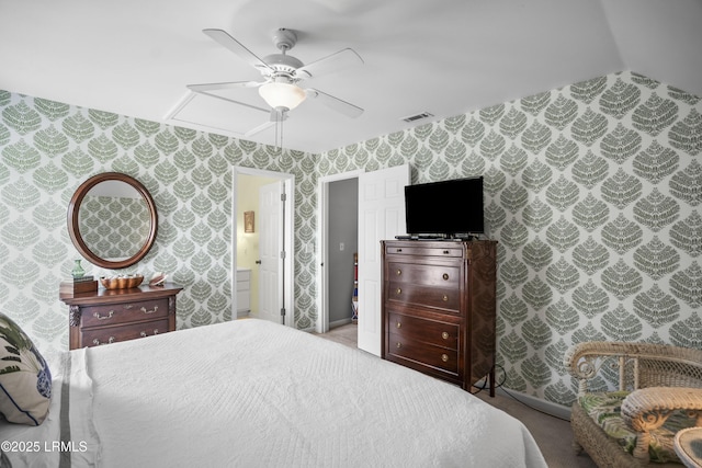 1009 9th St, Port Royal, SC 29935 - carpeted bedroom with wallpapered walls and a ceiling fan