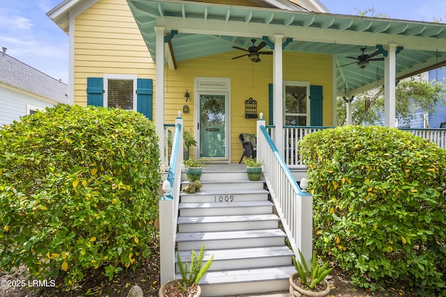1009 9th St, Port Royal, SC 29935 - property entrance featuring ceiling fan and a porch