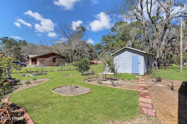 view of yard featuring an outbuilding and a storage unit