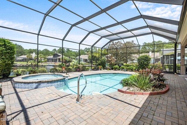 10 Anchor Bay Ct, Bluffton, SC 29910 - view of swimming pool featuring a pool with connected hot tub, a patio area, and a lanai