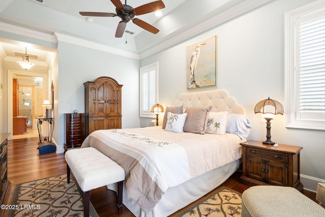 10 Anchor Bay Ct, Bluffton, SC 29910 - bedroom featuring dark wood-style floors, crown molding, and a ceiling fan