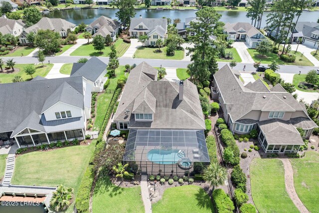 10 Anchor Bay Ct, Bluffton, SC 29910 - aerial view of residential area with a large body of water and a pool area