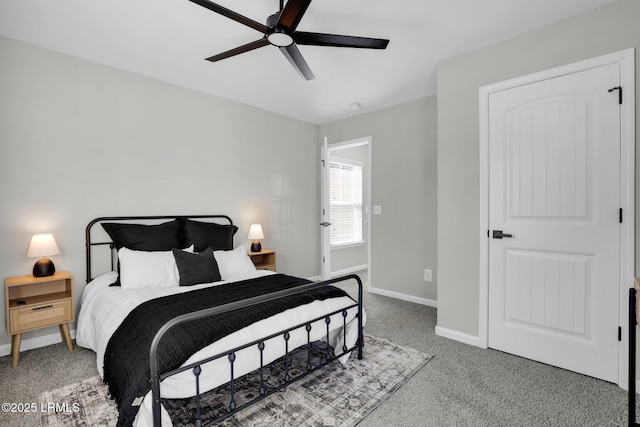 bedroom featuring carpet floors and ceiling fan