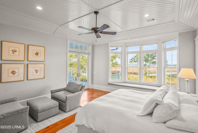 1448 Gleasons Landing Dr, Saint Helena Island, SC 29920 - bedroom with wood ceiling, french doors, access to exterior, wood finished floors, and baseboards