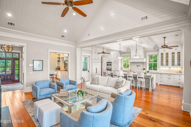 1448 Gleasons Landing Dr, Saint Helena Island, SC 29920 - living room featuring ceiling fan, visible vents, and light wood finished floors