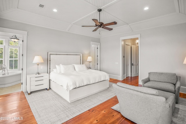 1448 Gleasons Landing Dr, Saint Helena Island, SC 29920 - bedroom with a ceiling fan, visible vents, baseboards, recessed lighting, and light wood-style flooring