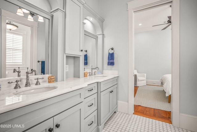 1448 Gleasons Landing Dr, Saint Helena Island, SC 29920 - ensuite bathroom with double vanity, ceiling fan, a sink, and ensuite bathroom