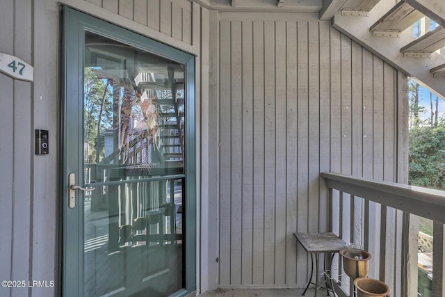 doorway to property with a balcony