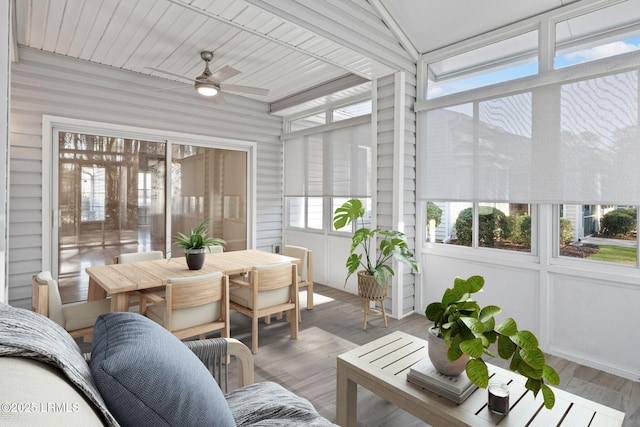 sunroom with ceiling fan and a healthy amount of sunlight