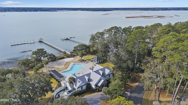 aerial view with a water view