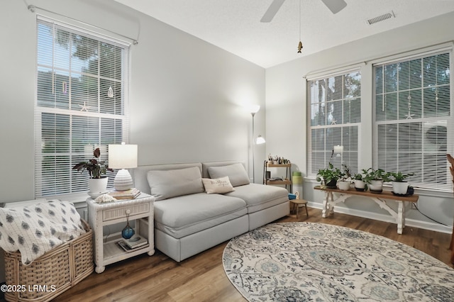 100 Kensington Blvd Unit 1503, Bluffton, SC 29910 - living area featuring ceiling fan, wood finished floors, vaulted ceiling, and baseboards