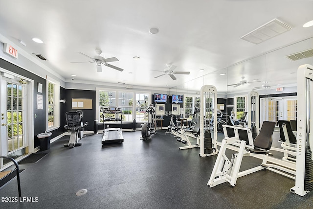 100 Kensington Blvd Unit 1503, Bluffton, SC 29910 - gym featuring french doors, ceiling fan, and recessed lighting