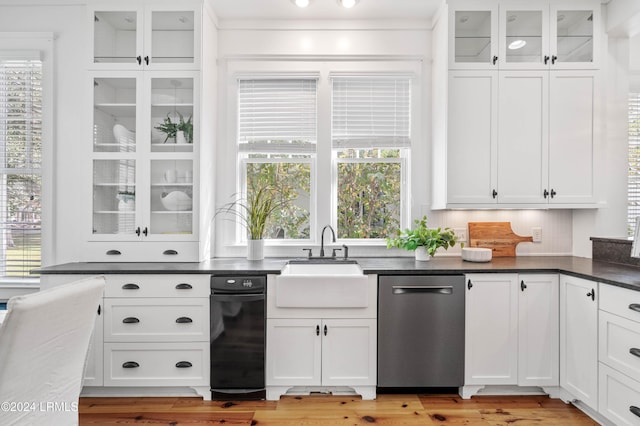 kitchen featuring sink, plenty of natural light, stainless steel dishwasher, and white cabinets