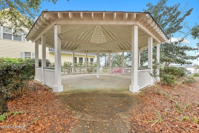 view of patio featuring a gazebo