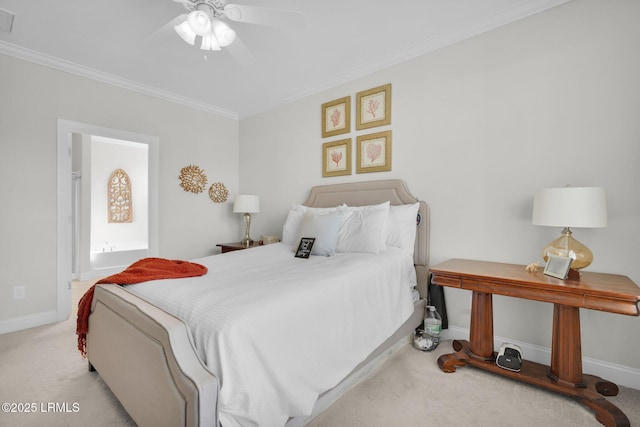 214 Lombards Mill Ln, Okatie, SC 29909 - carpeted bedroom with ensuite bathroom, baseboards, visible vents, and ornamental molding