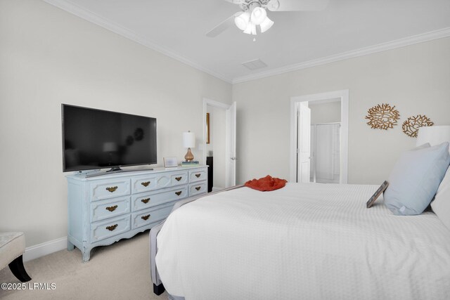 214 Lombards Mill Ln, Okatie, SC 29909 - bedroom with light carpet, baseboards, ceiling fan, and ornamental molding