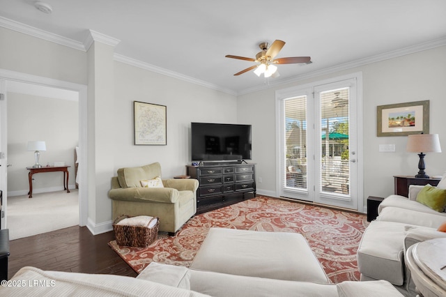 214 Lombards Mill Ln, Okatie, SC 29909 - living area with baseboards, ornamental molding, and a ceiling fan