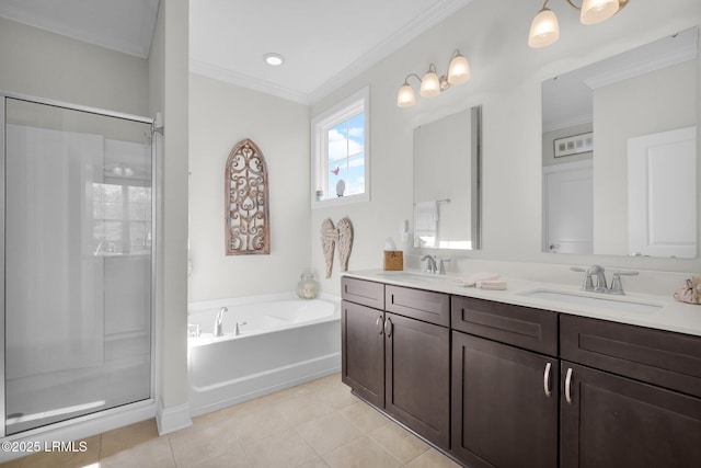 214 Lombards Mill Ln, Okatie, SC 29909 - full bathroom featuring a garden tub, a sink, a stall shower, and tile patterned flooring