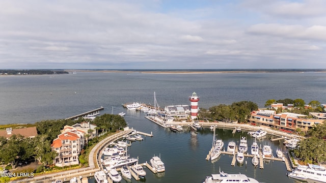 bird's eye view featuring a water view