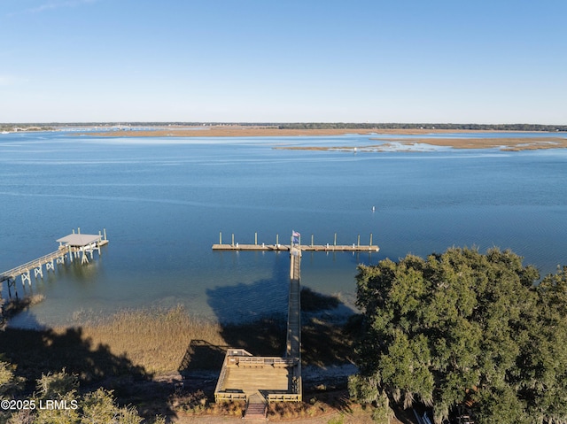 water view featuring a dock